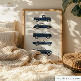 Navy Classic Cars Print - Vintage Car Wall Art for Kids Room, Nursery & Bedroom Décor | Instant Download