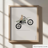 Sage Green Wheelie Dirt Bike with Goldendoodle Dog Print | Vertical - Printable Art for Kids Room