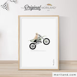 Sage Green Wheelie Dirt Bike with Goldendoodle Dog Print | Vertical - Printable Art for Kids Room