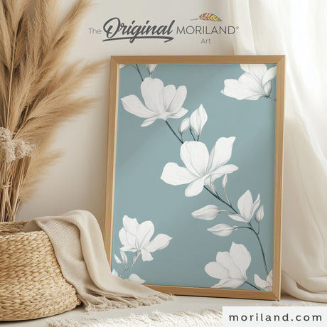 Set of 2 Pale Blue Nursery Instant Download Prints – Vintage Truck with Dog & Lily Flowers – Boy Room Wall Art, Farmhouse Décor