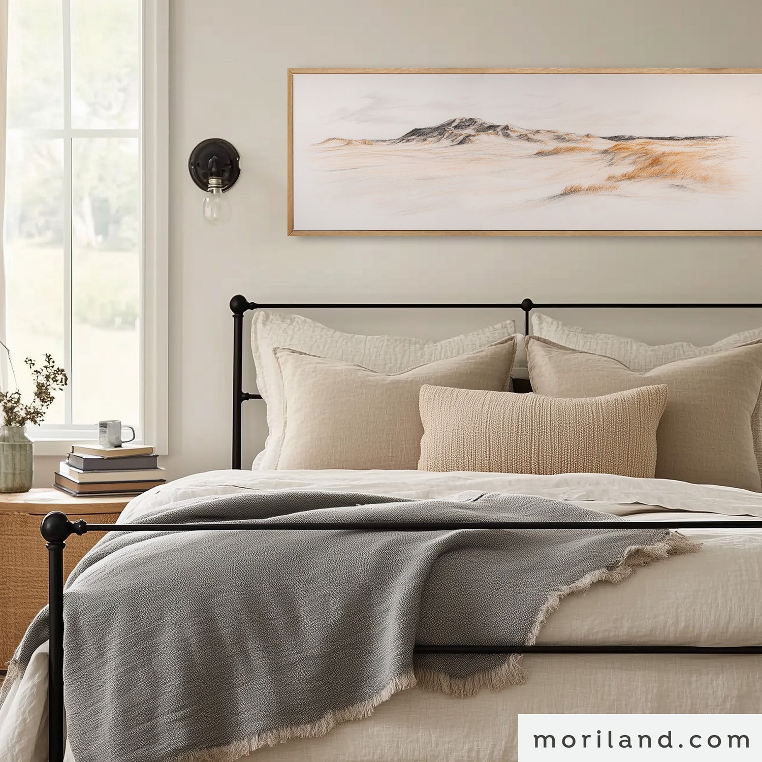 Serene Desert Dunes Landscape Framed Canvas Print – Panoramic Wall Art for Bedroom or Living Room