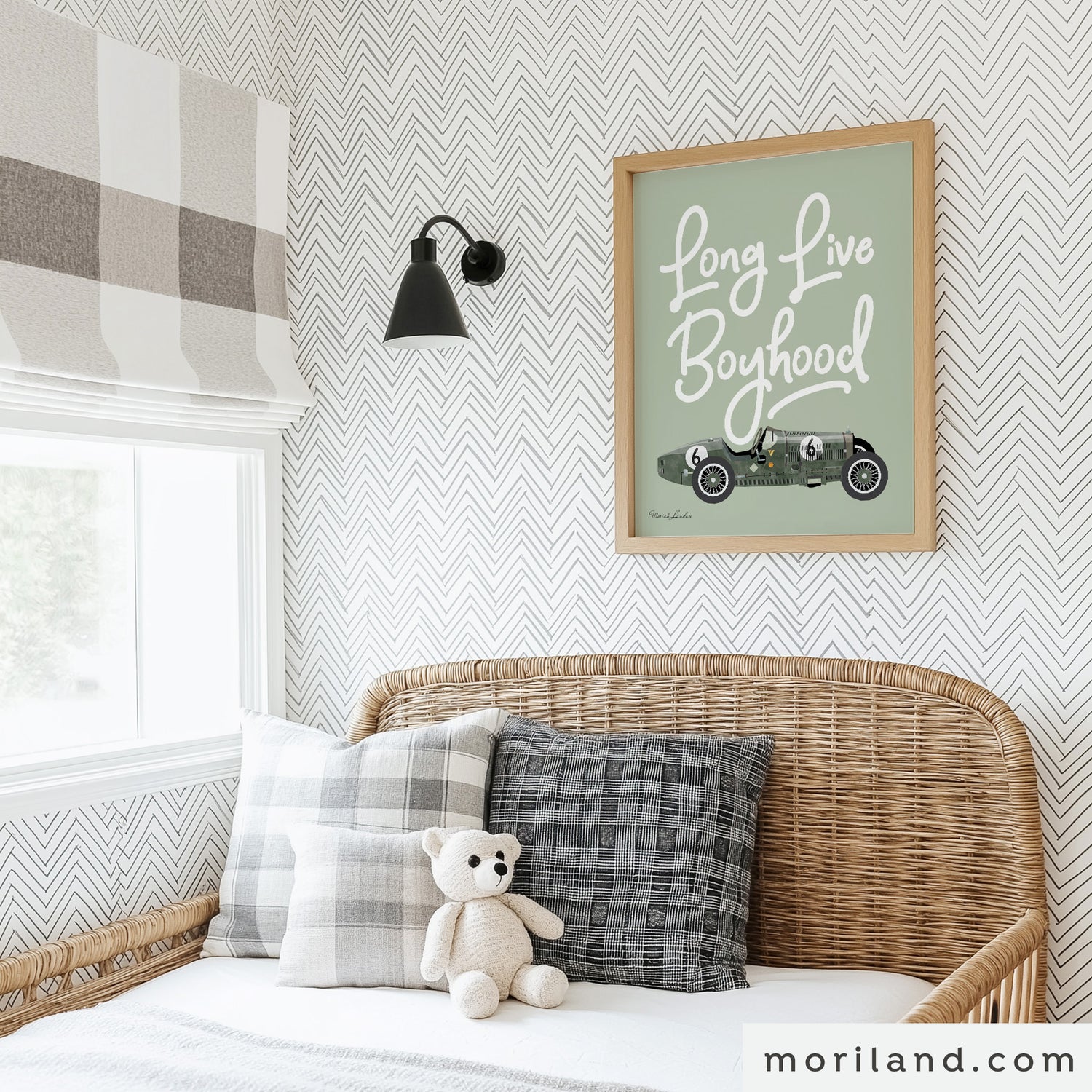 Long Live Boyhood - Vintage Race Car Wall Art in Sage Green (Digital Download)