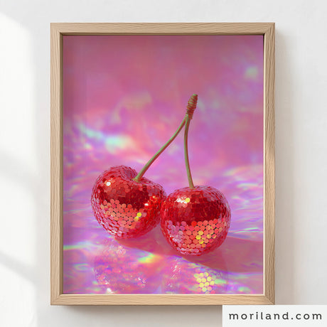 Glam Fruit Prints Set of 3: Glitter Banana, Pear & Cherry Wall Art, Modern Colorful Kitchen Decor | Digital Download