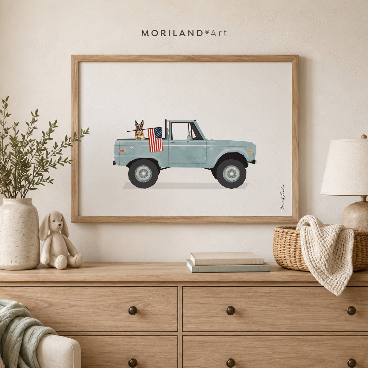 German Shepherd Patriotic 4x4 Truck Wall Art Printable — unframed artwork detail by MORILAND