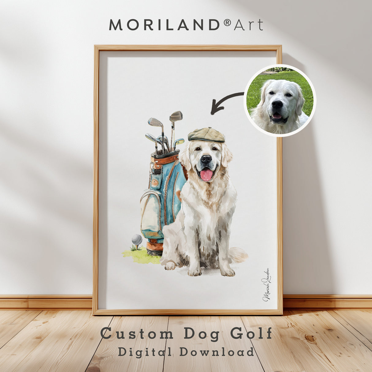 Custom dog golf portrait printable artwork