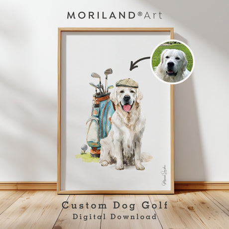 Custom dog golf portrait printable artwork