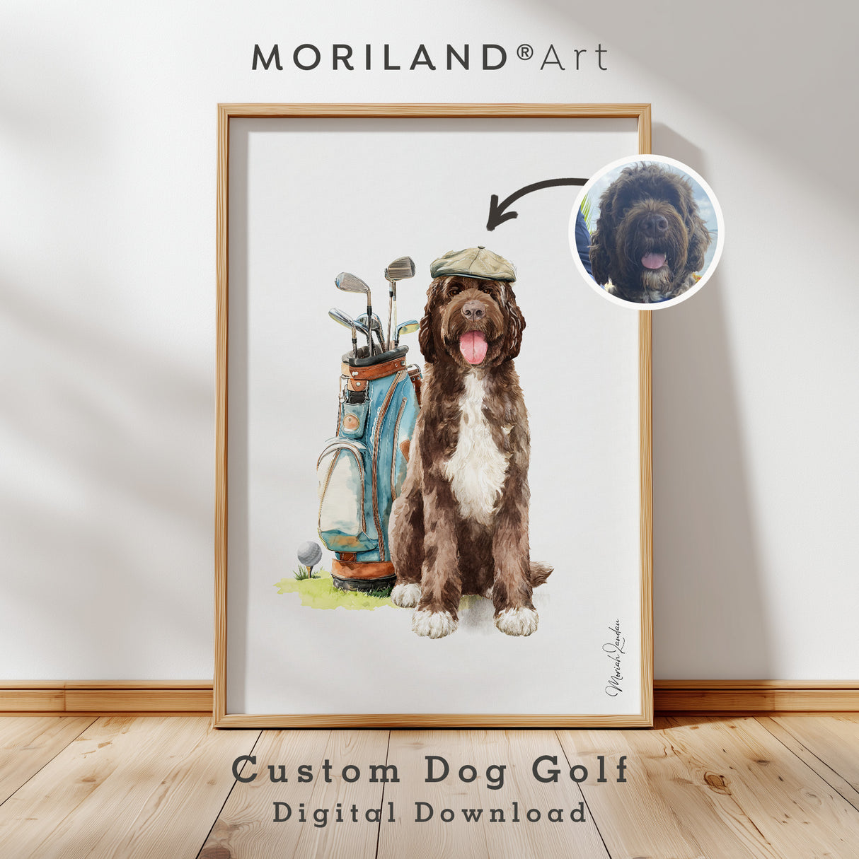 Personalized dog golfer art digital download