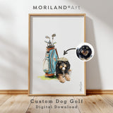 Dog golf portrait with golf bag illustration