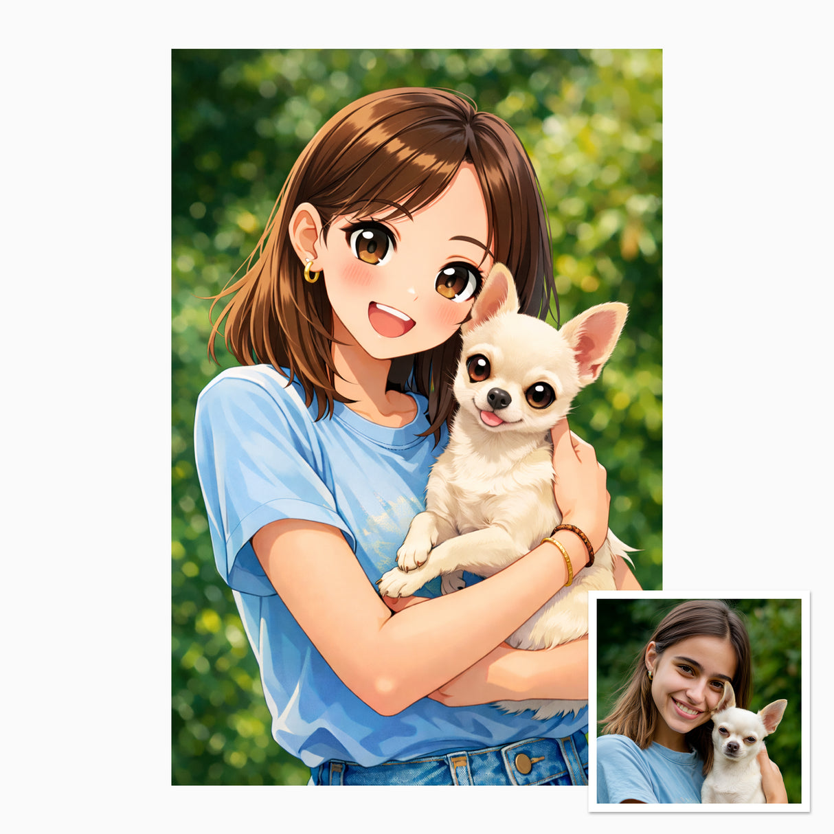 Natural wood framed anime portrait canvas