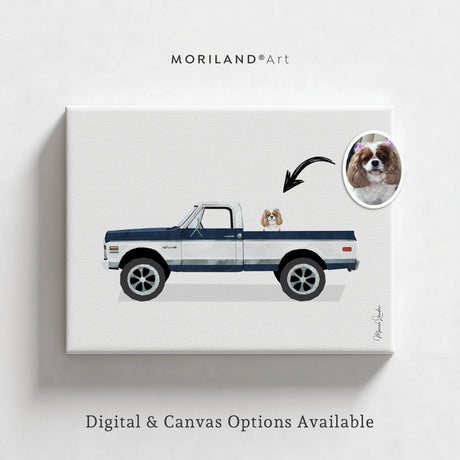 Custom Dog in Car Portrait | Personalized Pet & Vehicle Wall Art