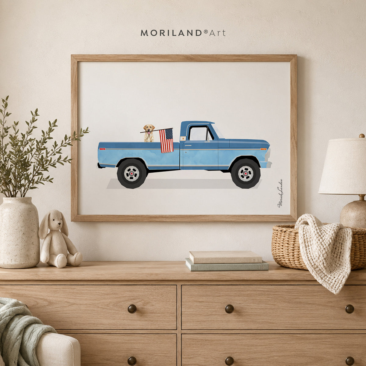 Yellow Labrador Patriotic Truck Wall Art Printable — unframed artwork detail by MORILAND
