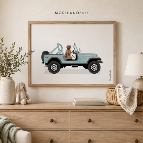 Goldendoodle in Blue 4x4 Truck Wall Art Printable — unframed artwork detail by MORILAND