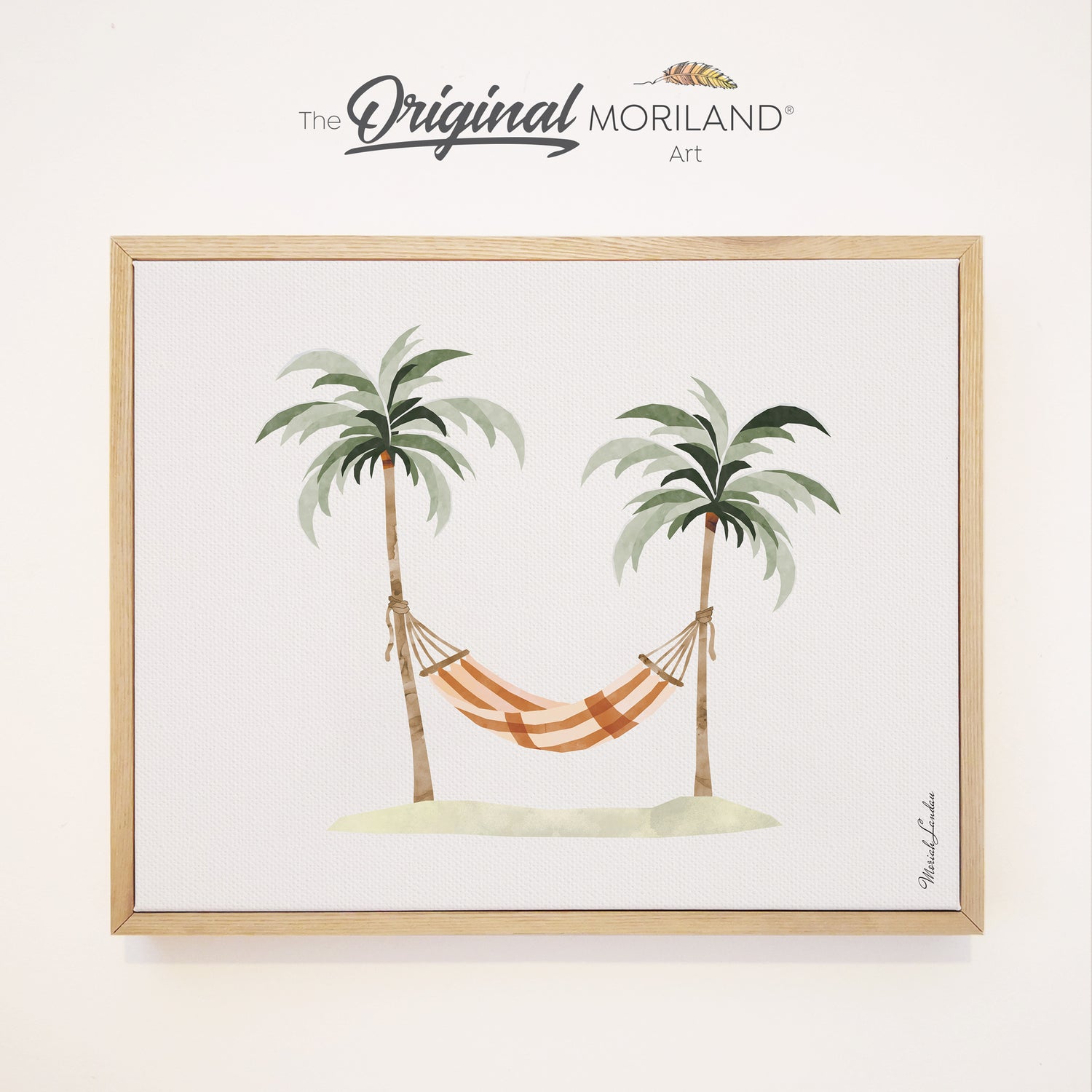Tropical Palm Trees & Hammock Framed Canvas - Minimalist Coastal Island Wall Art