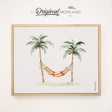 Tropical Palm Trees & Hammock Framed Canvas - Minimalist Coastal Island Wall Art