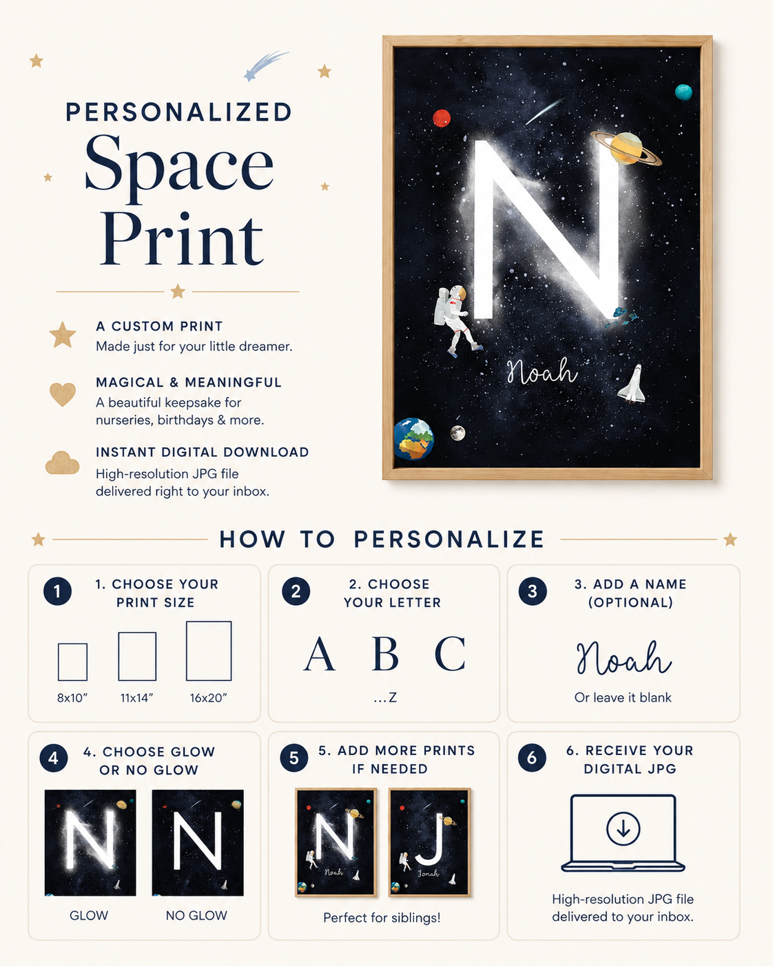 Personalized Space Initial & Name Printable Wall Art
