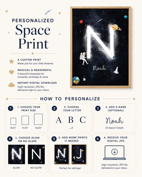 Personalized Space Initial & Name Printable Wall Art