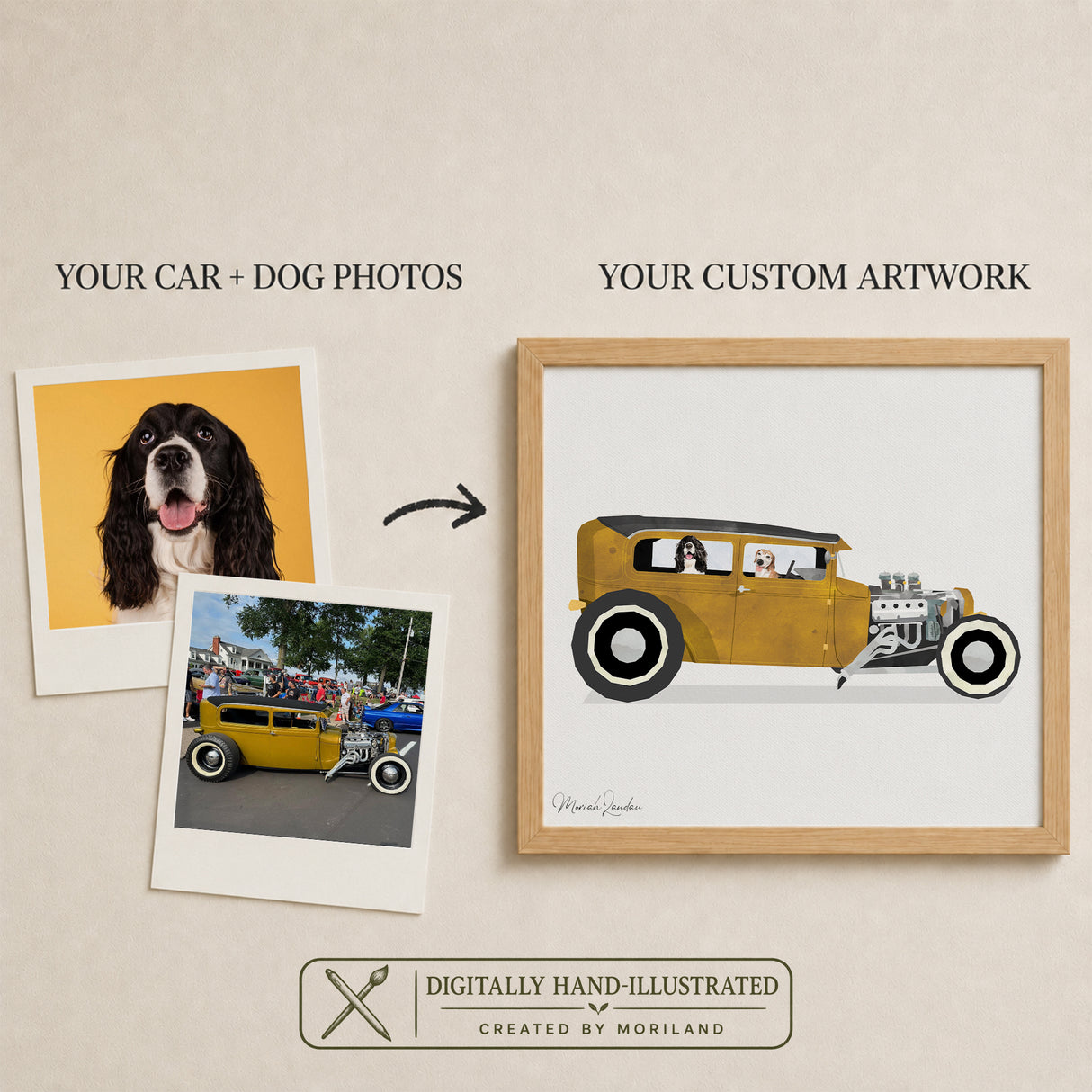 Custom Car and Dog Portrait: Personalized Pet & Vehicle Art Gift (Digital Download)