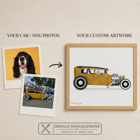 Custom Car and Dog Portrait: Personalized Pet & Vehicle Art Gift (Digital Download)
