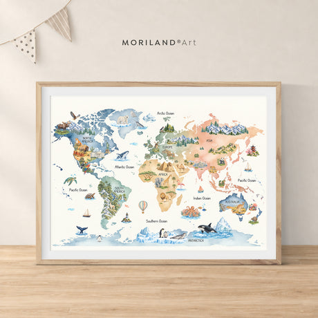 Watercolor World Map Printable | Kids Nursery Wall Art