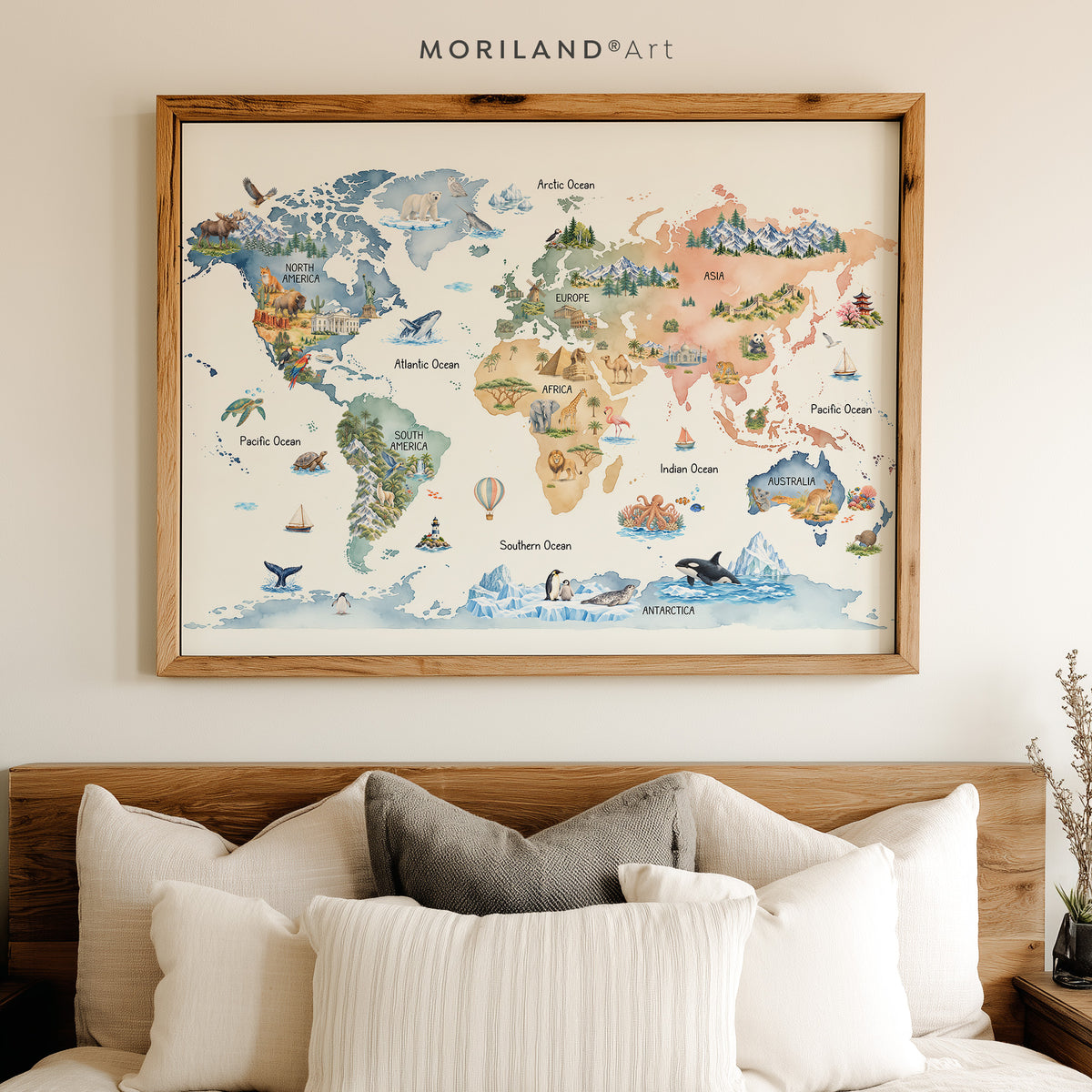 Watercolor World Map Printable | Kids Nursery Wall Art