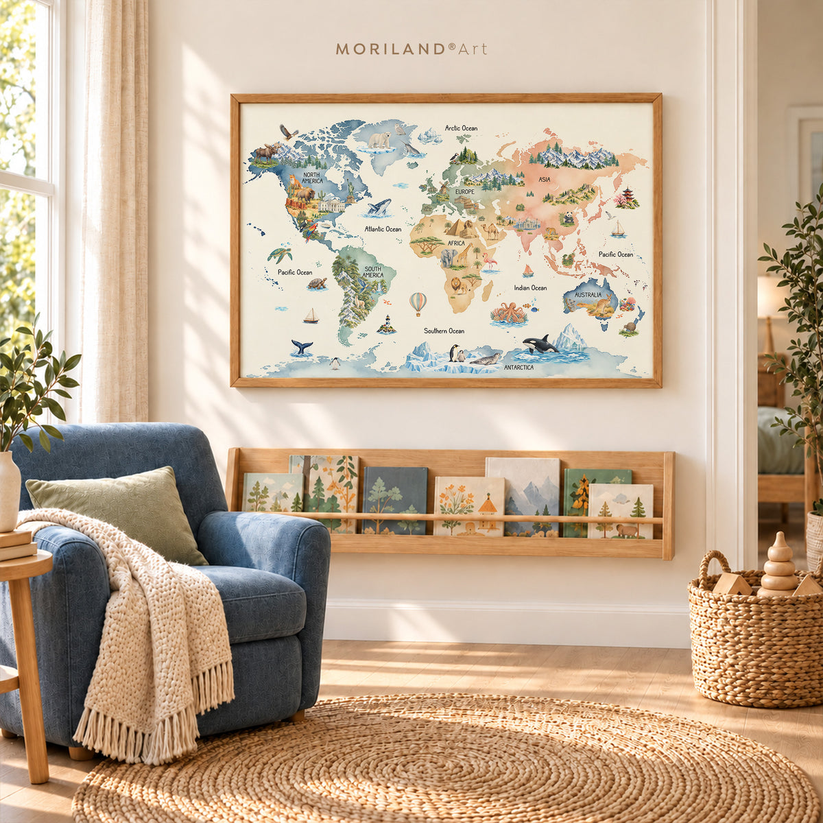 Watercolor World Map Printable | Kids Nursery Wall Art