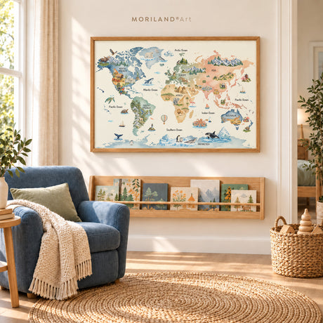 Watercolor World Map Printable | Kids Nursery Wall Art