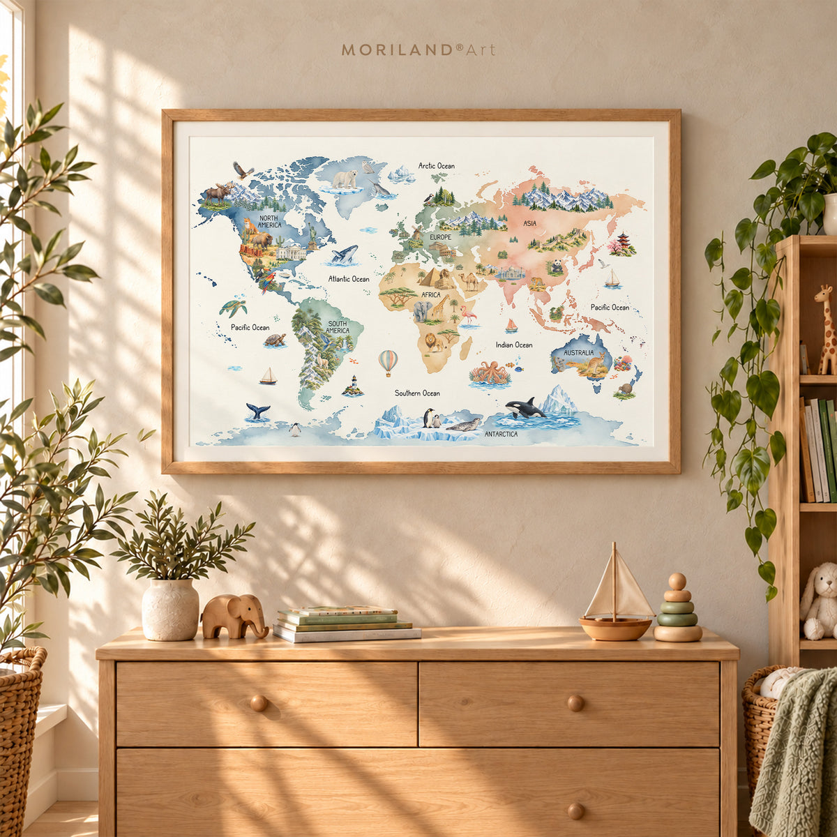 Watercolor World Map Printable | Kids Nursery Wall Art