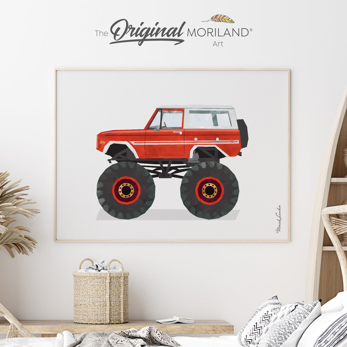 Red Classic SUV Ford Bronco Monster Truck Fine Art Paper Print