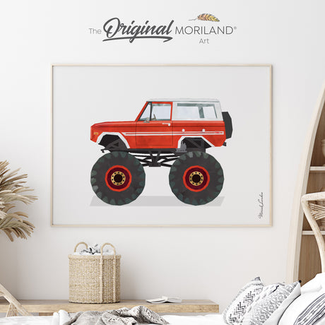 Red Classic SUV Ford Bronco Monster Truck Fine Art Paper Print