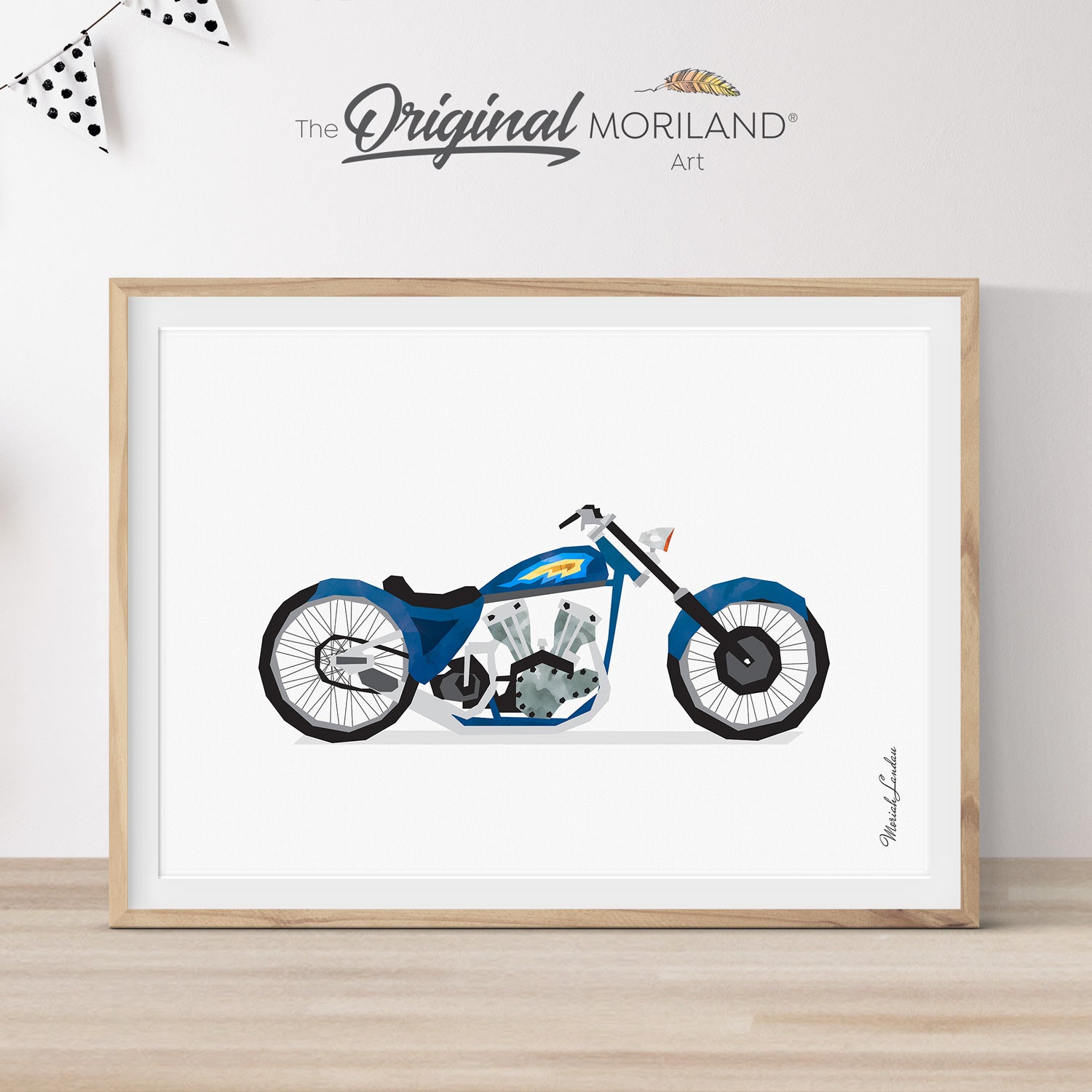 Blue Vintage Motorcycle Print - Printable Art