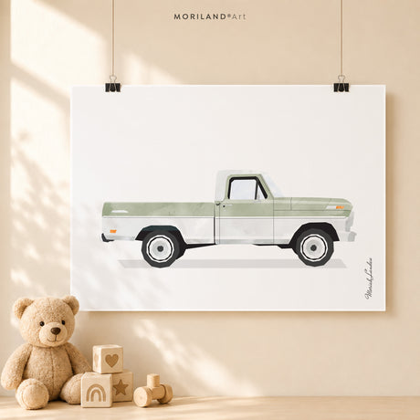 Sage Green Classic & Muscle Cars - Fine Art Paper Prints - Set of 6 - LAND161