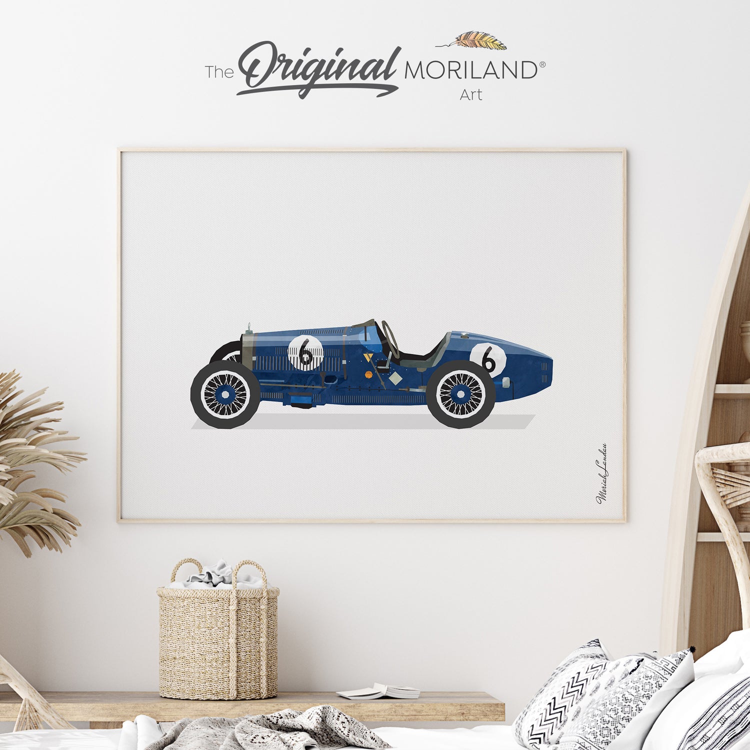 Blue Vintage Race Car Fine Art Paper Print