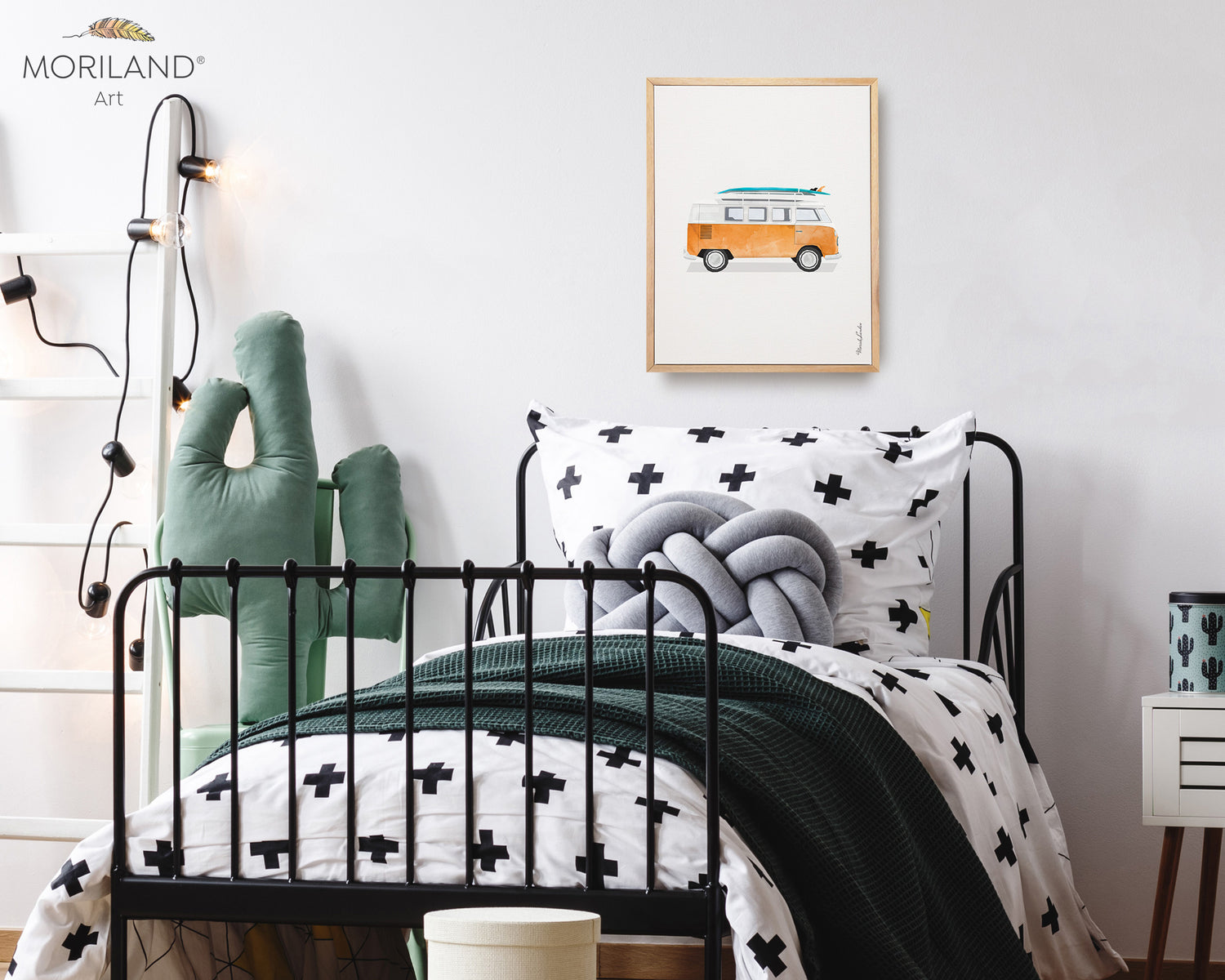 Orange Van with Surfboards Print | Vertical - Printable Art