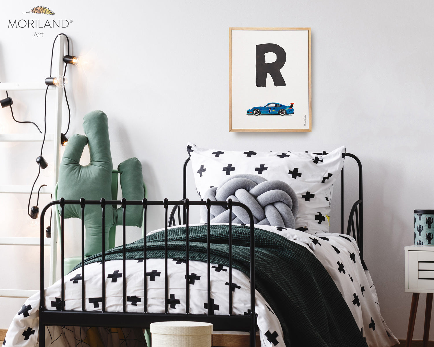 Black Letter R with Race Car Print - Printable Art