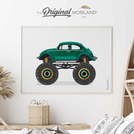 Green VW Beetle Bug Car Monster Truck Fine Art Paper Print