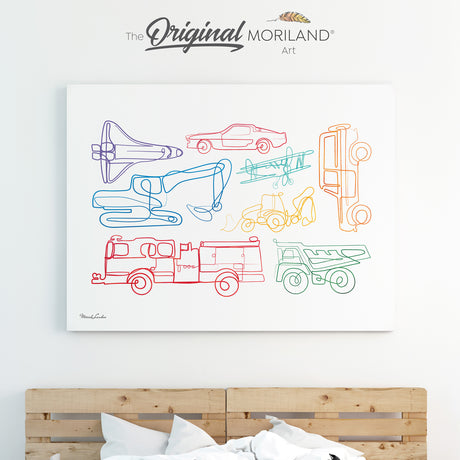 Vehicles - One Line Art Drawing Print - Canvas Print, One Line Drawing Print, Cement Mixer Art, Construction Print, Fire Truck Print, Fire Engine for Toddlers, Dump Truck, Vehicle Print, Toddler Boy Room Decor, Transportation Decor, Vehicle Canvas, Boy Nursery One Line Art, Toddler Bedroom Decor, Minimalist Art, Cement Mixer Decor, Kids Poster by MORILAND