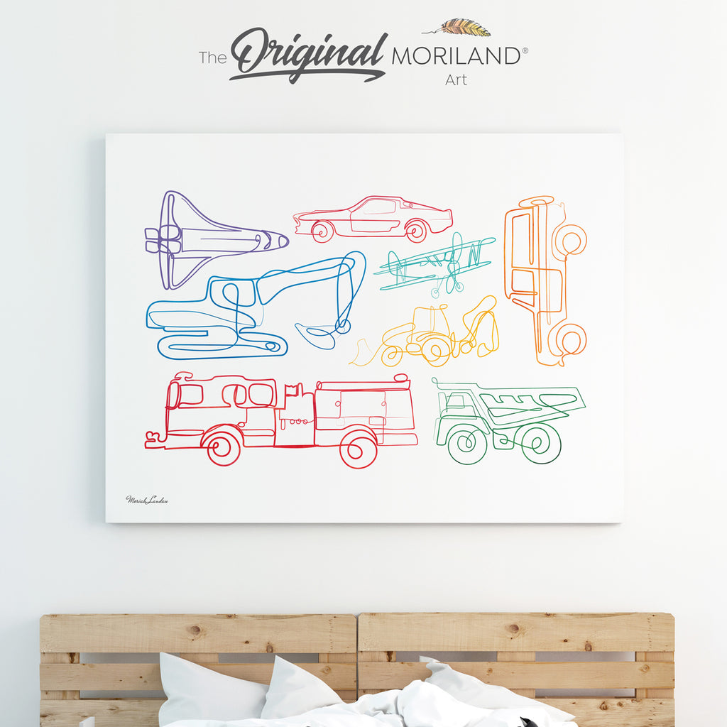 Vehicles - One Line Art Drawing Print - Canvas Print, One Line Drawing Print, Cement Mixer Art, Construction Print, Fire Truck Print, Fire Engine for Toddlers, Dump Truck, Vehicle Print, Toddler Boy Room Decor, Transportation Decor, Vehicle Canvas, Boy Nursery One Line Art, Toddler Bedroom Decor, Minimalist Art, Cement Mixer Decor, Kids Poster by MORILAND