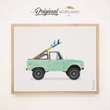 Retro Mint Green Surf Truck Framed Canvas Print - Coastal Beach House Wall Art