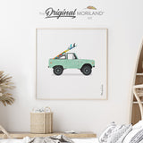 Mint Green Classic Pickup Truck with Surfboards Fine Art Paper Print