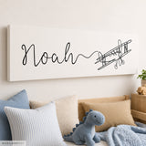 Custom Name One Line Drawing with Airplane - Canvas Print