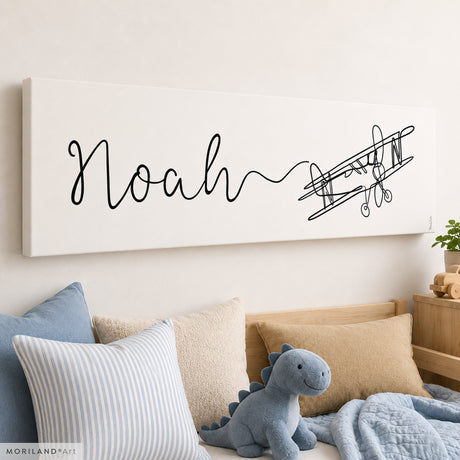 Custom Name One Line Drawing with Airplane - Canvas Print