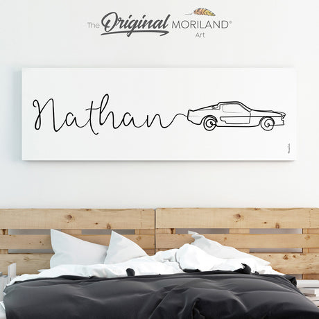 Custom Name Muscle Car One Line Drawing | Boy's Room Wall Art | Digital, Canvas, or Framed Canvas