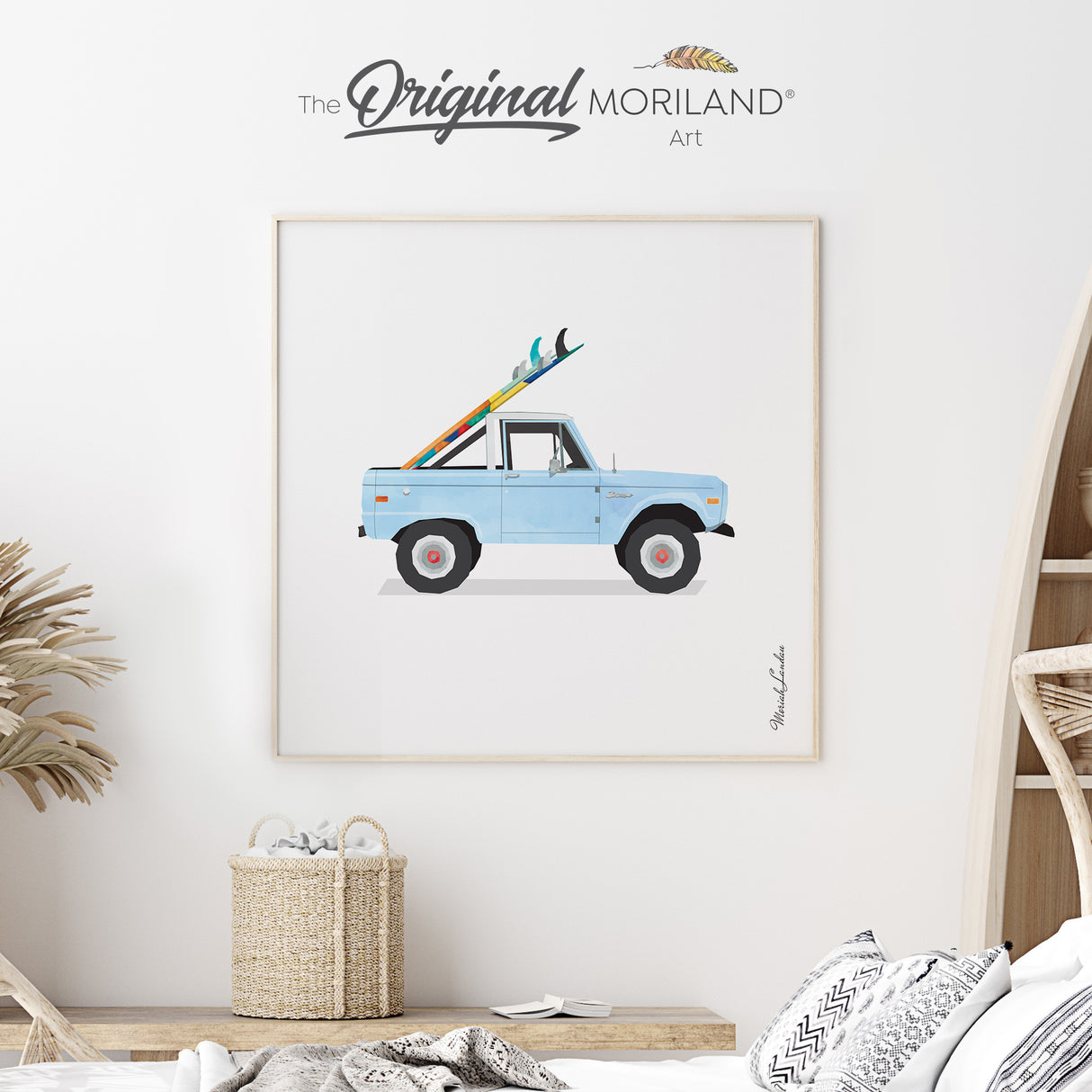 Baby Blue Classic Pickup Truck with Surfboards Fine Art Paper Print