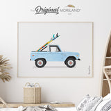 Baby Blue Classic Ford Bronco Pickup Truck with Surfboards Fine Art Paper Print