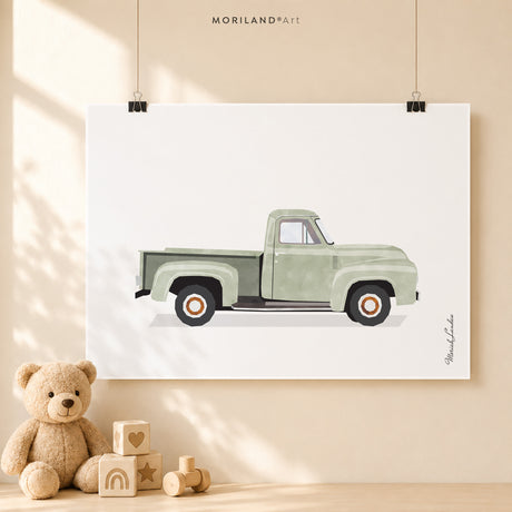 Sage Green Classic & Muscle Cars - Fine Art Paper Prints - Set of 6 - LAND161