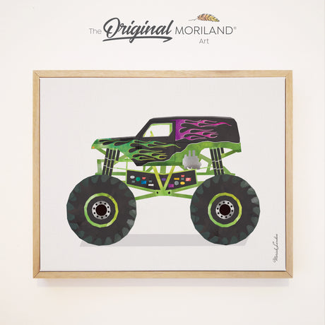Racing Monster Truck Framed Canvas Print – a bold, action-packed artwork of a monster truck, perfect for a big boy's room. Monster Jam Grave Digger Like