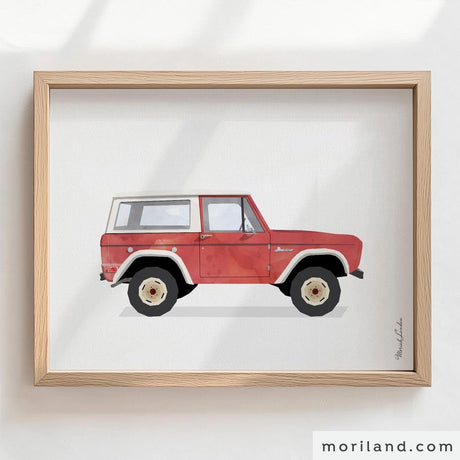 Red 1970s Vintage Bronco SUV Printable Wall Art by MORILAND