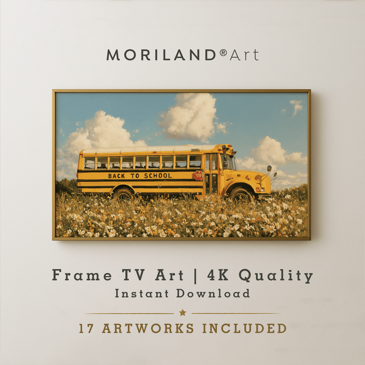 Back to School Frame TV art with vintage yellow school bus – 4K digital download by MORILAND