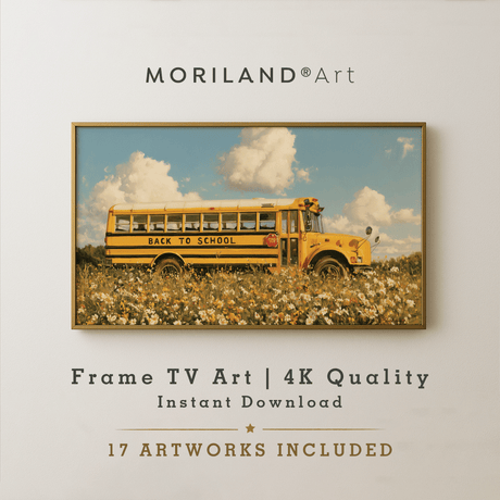 Back to School Frame TV art with vintage yellow school bus – 4K digital download by MORILAND