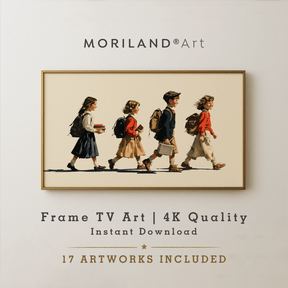 Back to School Frame TV art with vintage yellow school bus – 4K digital download by MORILAND